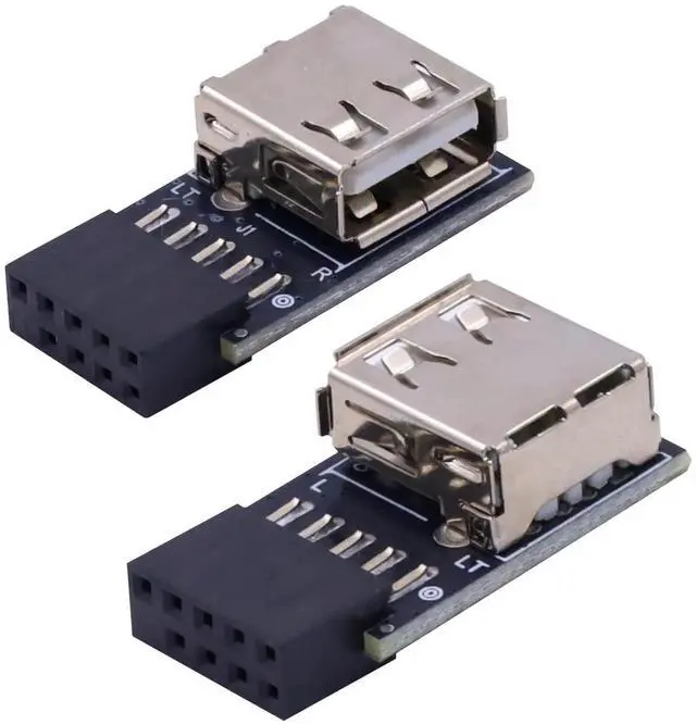 Main image of 9 Pin USB 2.0 Female Header to USB A Female Port Adapter 2 Pack, 90 Degree Right & Left Angle Motherboard Header Connector for Computer Desktop Mainboard
