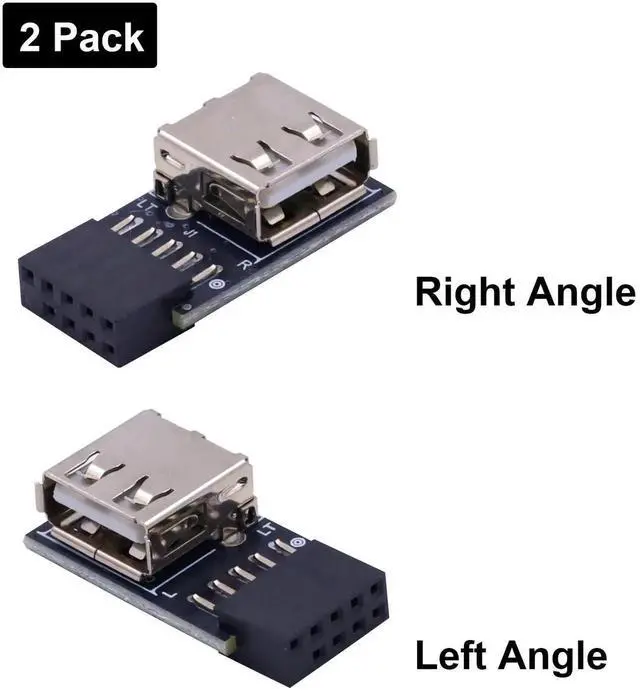 Alt view image 3 of 7 - 9 Pin USB 2.0 Female Header to USB A Female Port Adapter 2 Pack, 90 Degree Right & Left Angle Motherboard Header Connector for Computer Desktop Mainboard