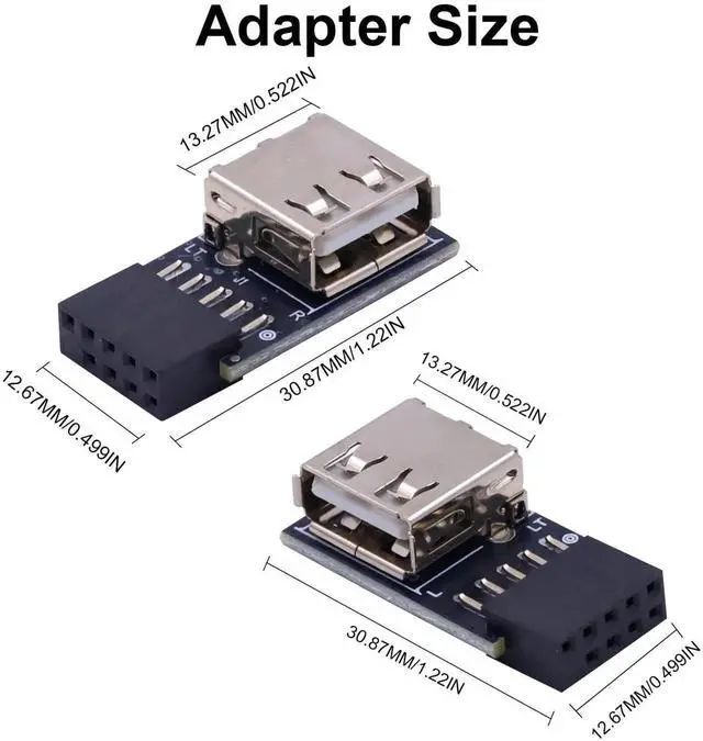 Alt view image 5 of 7 - 9 Pin USB 2.0 Female Header to USB A Female Port Adapter 2 Pack, 90 Degree Right & Left Angle Motherboard Header Connector for Computer Desktop Mainboard