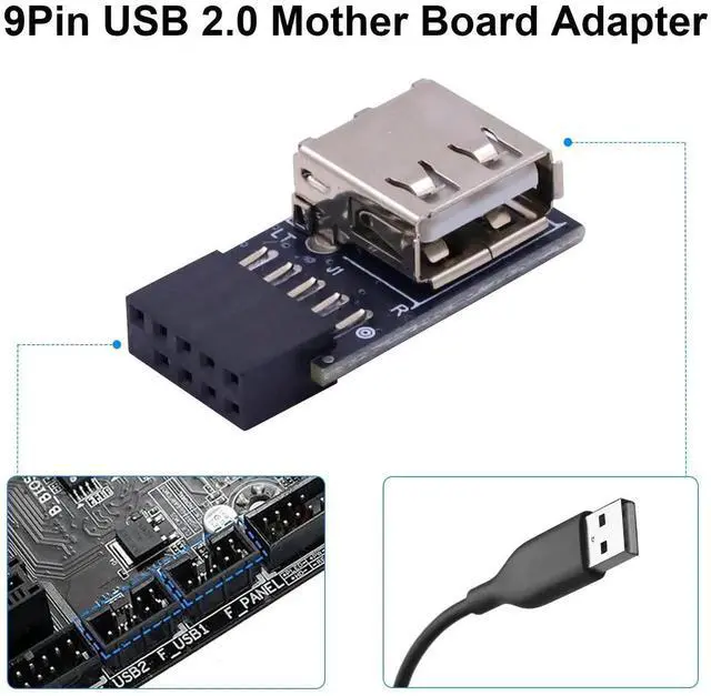 Alt view image 6 of 7 - 9 Pin USB 2.0 Female Header to USB A Female Port Adapter 2 Pack, 90 Degree Right & Left Angle Motherboard Header Connector for Computer Desktop Mainboard