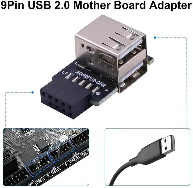 Alt view image 3 of 7 - 9 Pin USB 2.0 Female Header to Dual USB A Female Port Adapter 2 Pack, 90 Degree Left & Right Angle Motherboard Header Connector for Computer Desktop Mainboard DIY