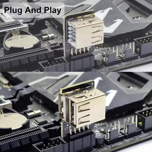 Alt view image 7 of 7 - 9 Pin USB 2.0 Female Header to Dual USB A Female Port Adapter 2 Pack, 90 Degree Left & Right Angle Motherboard Header Connector for Computer Desktop Mainboard DIY