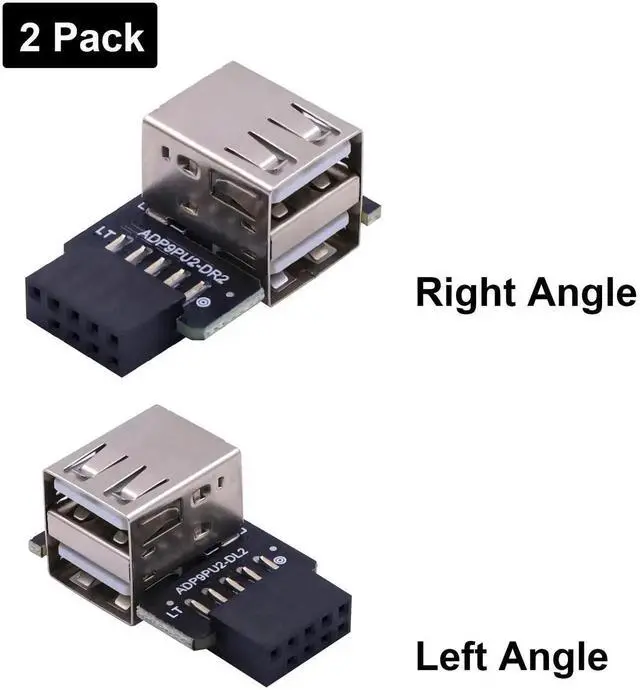 Alt view image 4 of 7 - 9 Pin USB 2.0 Female Header to Dual USB A Female Port Adapter 2 Pack, 90 Degree Left & Right Angle Motherboard Header Connector for Computer Desktop Mainboard DIY