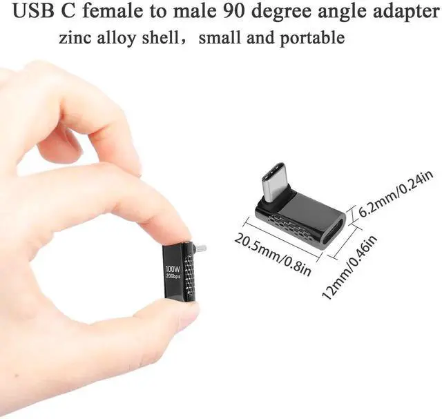 Alt view image 3 of 7 - USB C 90 Degree Front Bend Adapter 2 Pack, USB3.2 20Gbps 100W Fast Charging Type C Male to Female Right Angle Connector, 8K Audio Video Output Dark Silver for Smartphone Tablet Steam Deck
