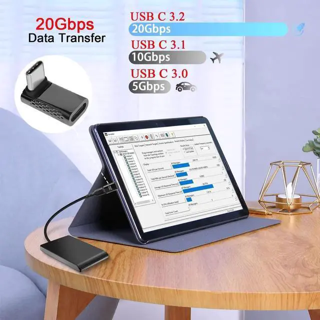 Alt view image 4 of 7 - USB C 90 Degree Front Bend Adapter 2 Pack, USB3.2 20Gbps 100W Fast Charging Type C Male to Female Right Angle Connector, 8K Audio Video Output Dark Silver for Smartphone Tablet Steam Deck
