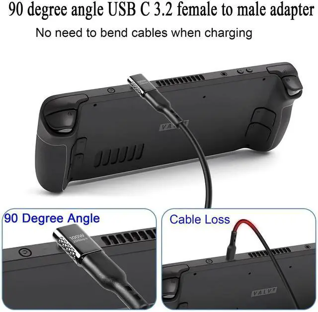 Alt view image 2 of 7 - USB C 90 Degree Front Bend Adapter 2 Pack, USB3.2 20Gbps 100W Fast Charging Type C Male to Female Right Angle Connector, 8K Audio Video Output Dark Silver for Smartphone Tablet Steam Deck