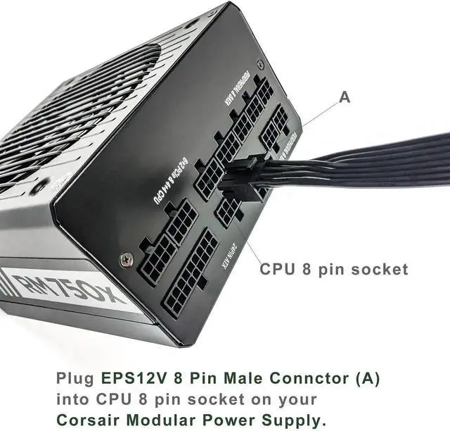 Alt view image 4 of 6 - EPS ATX12V 8 Pin 4+4 CPU Power Cable, Compatible Only with Corsair Modular Power Supply, CPU Extension Power Cord for Desktop PC Motherboard