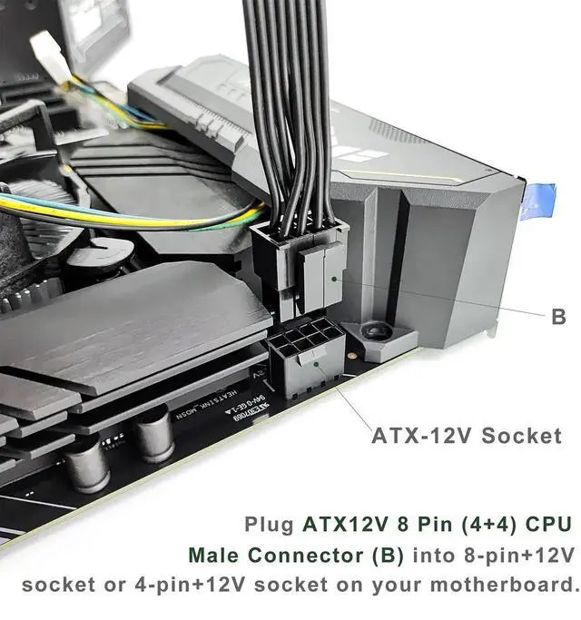 Alt view image 6 of 6 - EPS ATX12V 8 Pin 4+4 CPU Power Cable, Compatible Only with Corsair Modular Power Supply, CPU Extension Power Cord for Desktop PC Motherboard