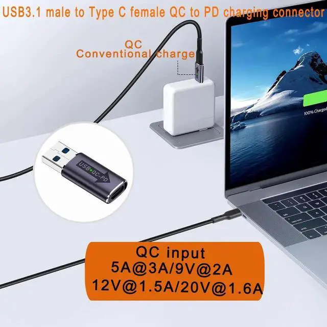 Alt view image 2 of 7 - USB3.1 QC to USB C PD Adapter 2 Pack, 32W Fast Charging USB3.1 Male to Type C Female Converter with LED Indicator and Hanging Hole for Laptop Tablet Smartphone PC