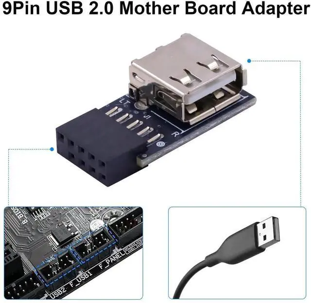 Alt view image 2 of 7 - USB 2.0 Female to Motherboard 9 Pin Header Adapter 2-Pack, 90 Degree Right Angle Mainboard Header Connector for Desktop PC Internal Wiring