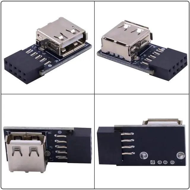 Alt view image 6 of 7 - USB 2.0 Female to Motherboard 9 Pin Header Adapter 2-Pack, 90 Degree Right Angle Mainboard Header Connector for Desktop PC Internal Wiring