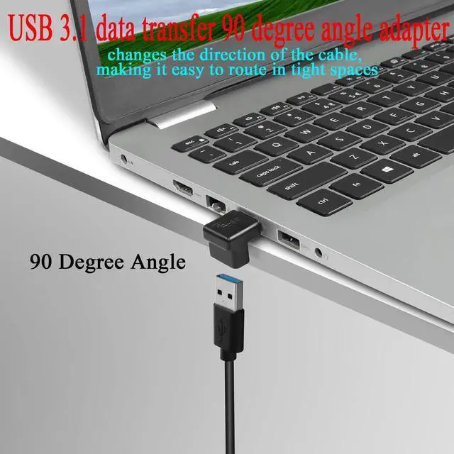 Alt view image 2 of 6 - USB 3.1 90 Degree Right Angle Adapter 2 Pack, 10Gbps USB A Male to Female L-Angle Coupler, 3A Fast Charging OTG Data Connector with Female End Down Positive Bend Design