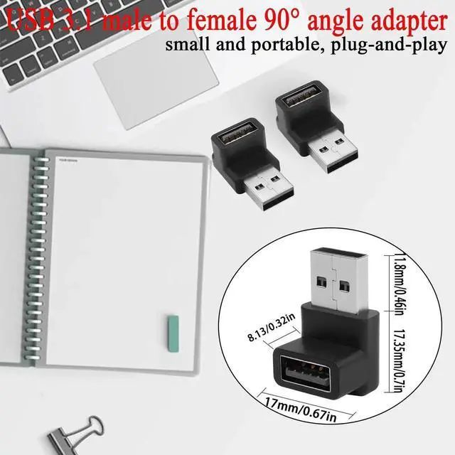 Alt view image 4 of 6 - USB 3.1 90 Degree Right Angle Adapter 2 Pack, 10Gbps USB A Male to Female L-Angle Coupler, 3A Fast Charging OTG Data Connector with Female End Down Positive Bend Design