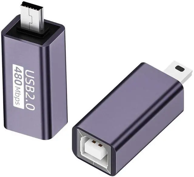 Main image of Mini USB to MIDI Electronic Musical Adapter 2 Pack, Mini USB Male to USB B Female 480Mbps Data Print Connector 7W Charging, Aluminum Alloy Shell for Printer Scanner Electronic Piano Drum
