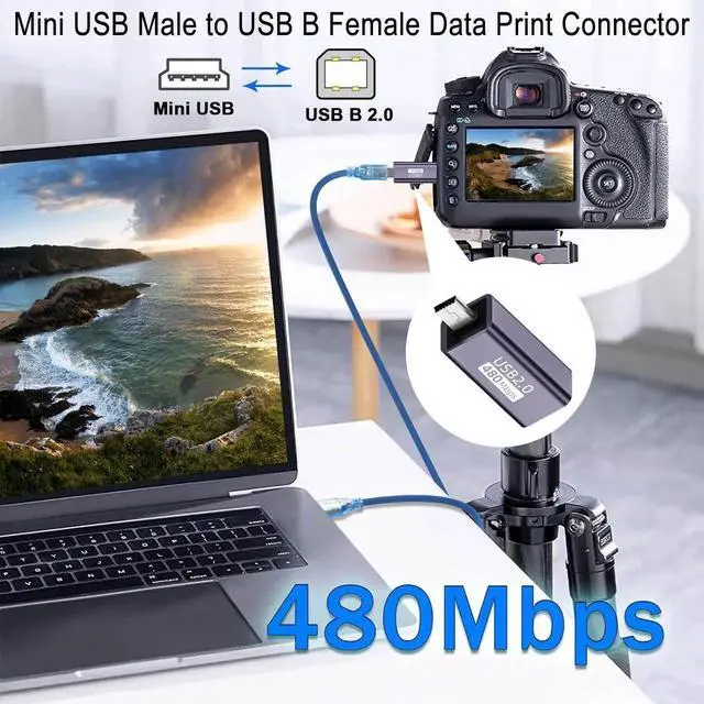 Alt view image 5 of 7 - Mini USB to MIDI Electronic Musical Adapter 2 Pack, Mini USB Male to USB B Female 480Mbps Data Print Connector 7W Charging, Aluminum Alloy Shell for Printer Scanner Electronic Piano Drum