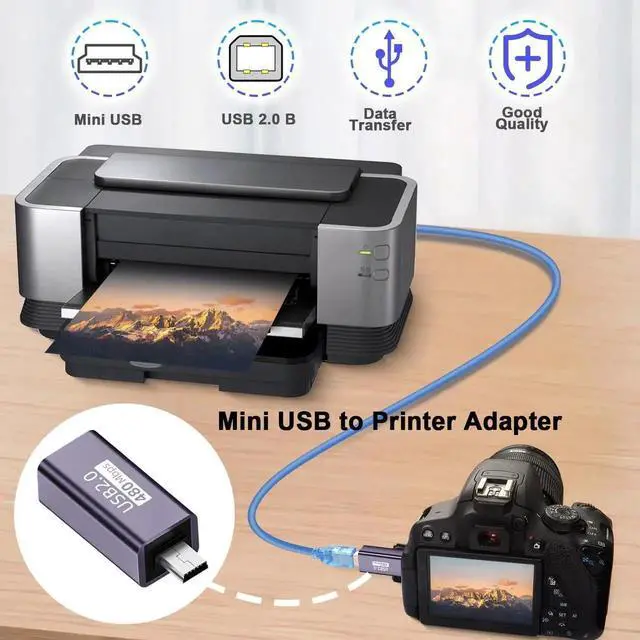 Alt view image 4 of 7 - Mini USB to MIDI Electronic Musical Adapter 2 Pack, Mini USB Male to USB B Female 480Mbps Data Print Connector 7W Charging, Aluminum Alloy Shell for Printer Scanner Electronic Piano Drum