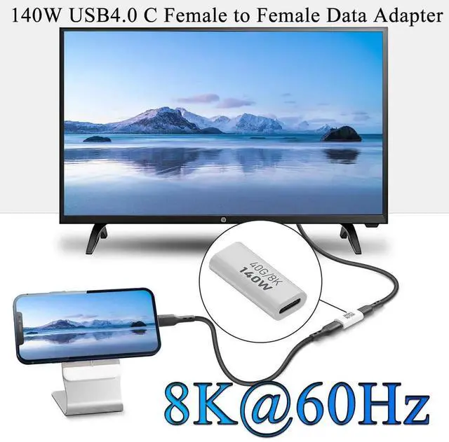 Alt view image 6 of 7 - 140W USB4.0 Type C Female to Female Coupler 2Pcs, 40Gbps 8K@60Hz PD Fast Charging Extender Adapter, Aluminum Alloy Shell Compatible with Thunderbolt 3 iPhone 15 Steam Deck