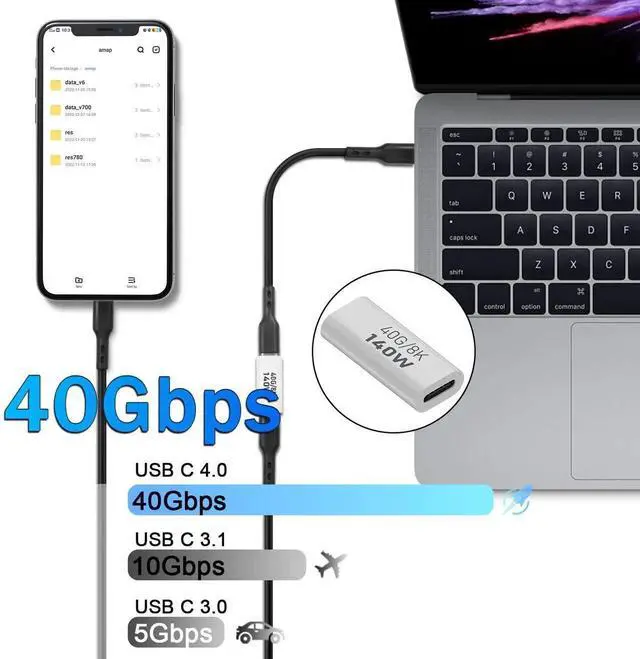 Alt view image 5 of 7 - 140W USB4.0 Type C Female to Female Coupler 2Pcs, 40Gbps 8K@60Hz PD Fast Charging Extender Adapter, Aluminum Alloy Shell Compatible with Thunderbolt 3 iPhone 15 Steam Deck