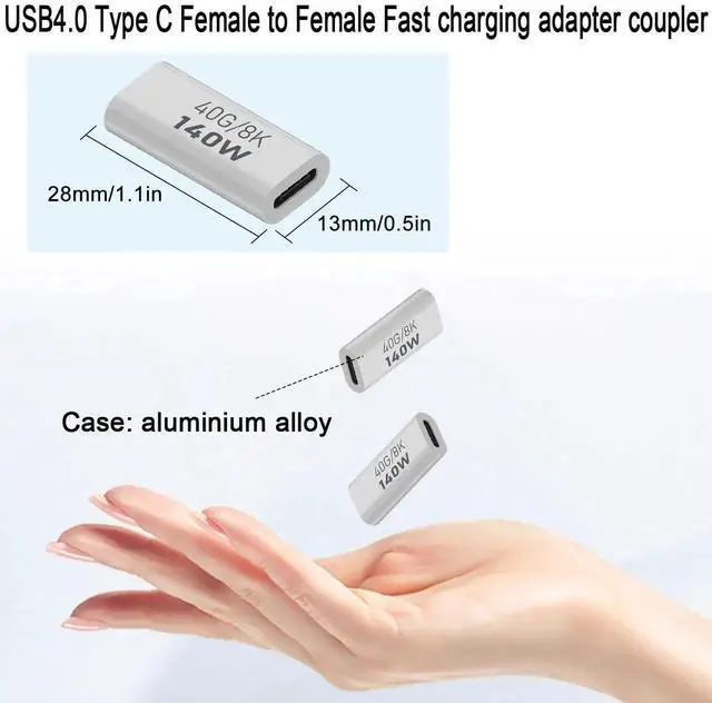 Alt view image 7 of 7 - 140W USB4.0 Type C Female to Female Coupler 2Pcs, 40Gbps 8K@60Hz PD Fast Charging Extender Adapter, Aluminum Alloy Shell Compatible with Thunderbolt 3 iPhone 15 Steam Deck