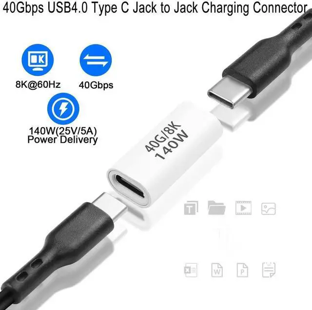 Alt view image 3 of 7 - 140W USB4.0 Type C Female to Female Coupler 2Pcs, 40Gbps 8K@60Hz PD Fast Charging Extender Adapter, Aluminum Alloy Shell Compatible with Thunderbolt 3 iPhone 15 Steam Deck