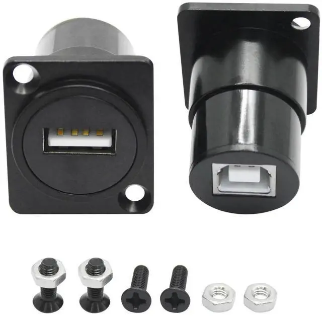 Main image of 2Pcs D-Type USB 2.0 Panel Mount Adapter, USB A Female to USB B Female Printer Connector with Mounting Screws for Printer Scanner Audio Equipment