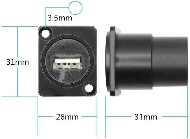 Alt view image 4 of 7 - 2Pcs D-Type USB 2.0 Panel Mount Adapter, USB A Female to USB B Female Printer Connector with Mounting Screws for Printer Scanner Audio Equipment
