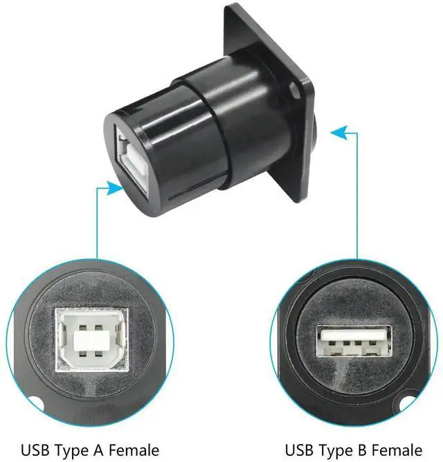 Alt view image 6 of 7 - 2Pcs D-Type USB 2.0 Panel Mount Adapter, USB A Female to USB B Female Printer Connector with Mounting Screws for Printer Scanner Audio Equipment