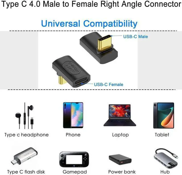 Alt view image 6 of 7 - 240W USB4.0 90 Degree Right Angle Adapter 2Pcs, 40Gbps Type C Male to Female Positive Bend Connector, 8K AV 50V Fast Charging Angled Extender for Laptop Tablet Steam Deck