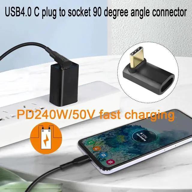 Alt view image 2 of 7 - 240W USB4.0 90 Degree Right Angle Adapter 2Pcs, 40Gbps Type C Male to Female Positive Bend Connector, 8K AV 50V Fast Charging Angled Extender for Laptop Tablet Steam Deck