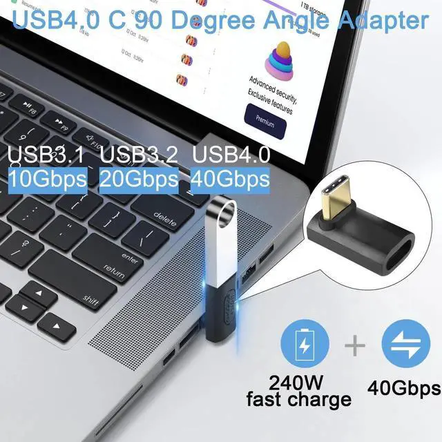 Alt view image 3 of 7 - 240W USB4.0 90 Degree Right Angle Adapter 2Pcs, 40Gbps Type C Male to Female Positive Bend Connector, 8K AV 50V Fast Charging Angled Extender for Laptop Tablet Steam Deck
