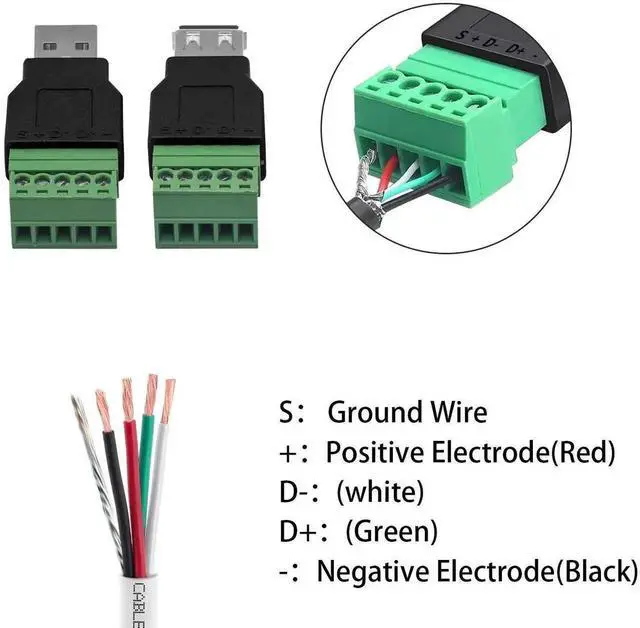 Alt view image 3 of 6 - USB 2.0 A Screw Terminal Block Connector 2-Pack, USB A Male Female Plug to 5 Pin Way Screw Terminal Breakout Board Converter Adapter