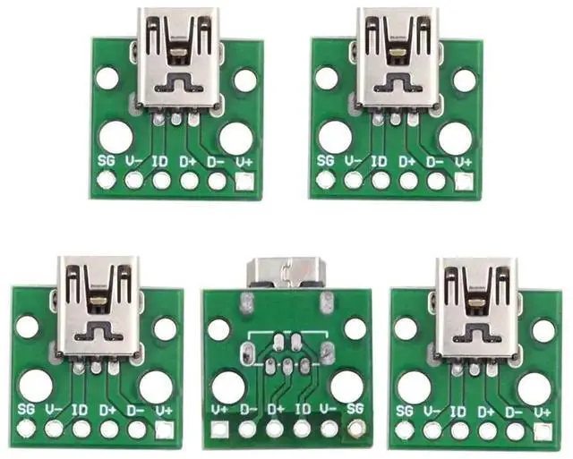 Main image of 5Pcs USB 2.0 Mini-B Female Connector, Horizontal Solder Type PCB Mount Receptacle Socket, 480Mbps DIY OEM Assembly Replacement Port