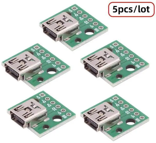 Alt view image 4 of 7 - 5Pcs USB 2.0 Mini-B Female Connector, Horizontal Solder Type PCB Mount Receptacle Socket, 480Mbps DIY OEM Assembly Replacement Port