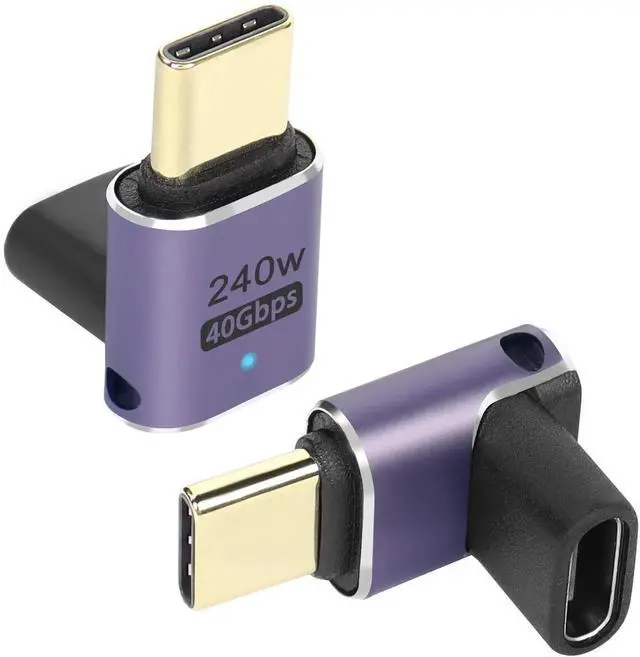 Main image of 2Pcs USB4.0 Type C 90 Degree Right Angle Adapter, 240W 40Gbps Male to Female Coupler with LED Indicator, 8K Audio Video Transfer for Smartphone Tablet Steam Deck