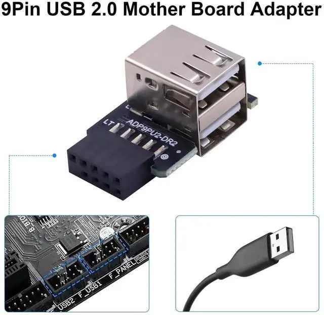 Alt view image 3 of 7 - 90 Degree Right Angle 9Pin USB 2.0 Motherboard Header to Dual USB A Adapter 2-Pack, Internal Mainboard Female Header to Dual Type A Port Extension Connector