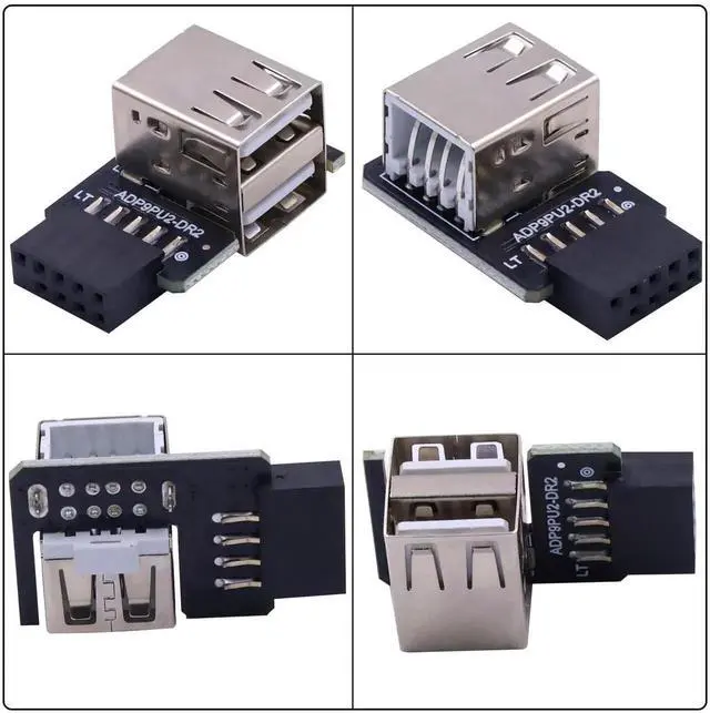 Alt view image 2 of 7 - 90 Degree Right Angle 9Pin USB 2.0 Motherboard Header to Dual USB A Adapter 2-Pack, Internal Mainboard Female Header to Dual Type A Port Extension Connector