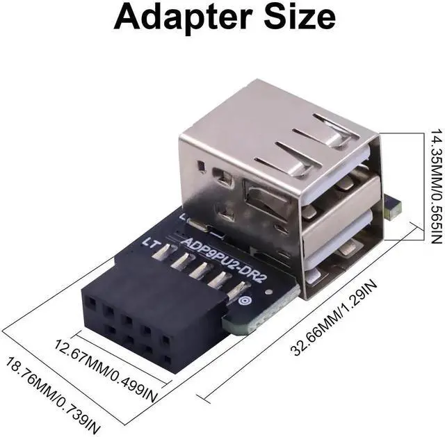 Alt view image 4 of 7 - 90 Degree Right Angle 9Pin USB 2.0 Motherboard Header to Dual USB A Adapter 2-Pack, Internal Mainboard Female Header to Dual Type A Port Extension Connector