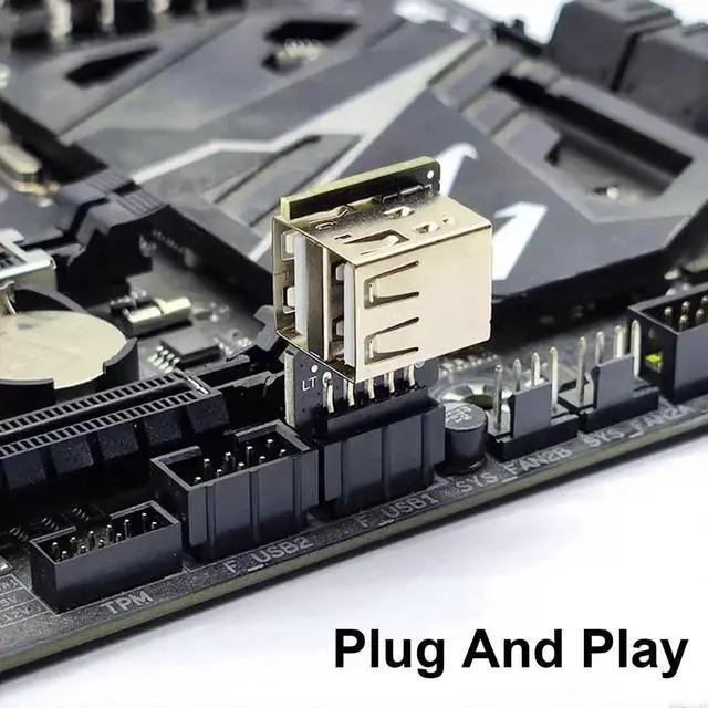Alt view image 6 of 6 - 90 Degree Left Angle 9Pin USB 2.0 Motherboard Header to Dual USB A Adapter 2-Pack, Internal Mainboard 9Pin Female Header to Dual Type A Port Extension Connector