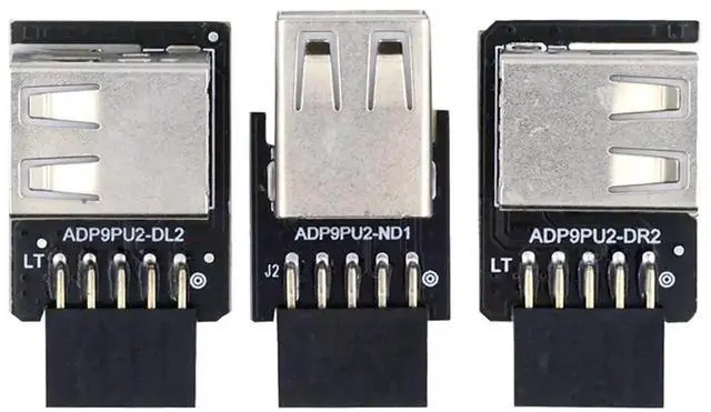 Main image of 3Pcs Set 90 Degree Vertical Angled 9Pin/10Pin USB 2.0 Motherboard Header Adapter, Front Panel 9Pin/10Pin Female to Dual USB Type A Female Extension Connector