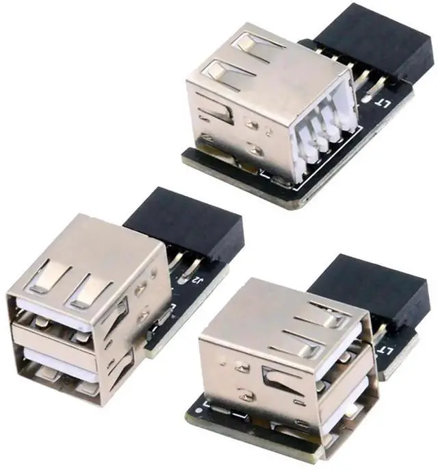 Alt view image 3 of 7 - 3Pcs Set 90 Degree Vertical Angled 9Pin/10Pin USB 2.0 Motherboard Header Adapter, Front Panel 9Pin/10Pin Female to Dual USB Type A Female Extension Connector