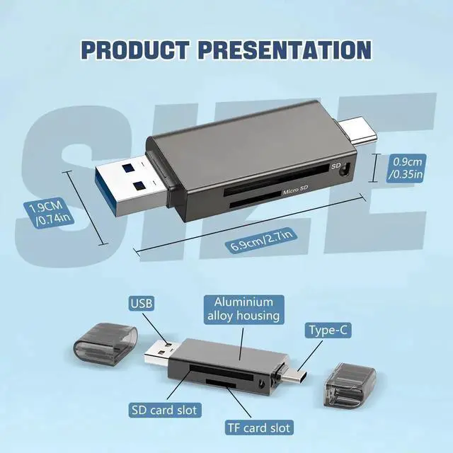 Alt view image 3 of 7 - 2-in-1 Micro SD Card Reader OTG Adapter, Portable Type-C & Micro USB Memory Card Reader for TF SDXC SDHC MMC RS-MMC UHS-I Cards
