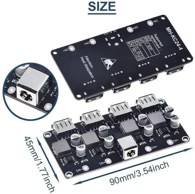 Alt view image 4 of 7 - 6-32V to 5V 4 Port QC3.0 DC-DC Buck Converter, 9V 12V 24V Step-Down Fast Charging Module with QC2.0 Quick Charger Circuit Board, 24AWG USB Cable