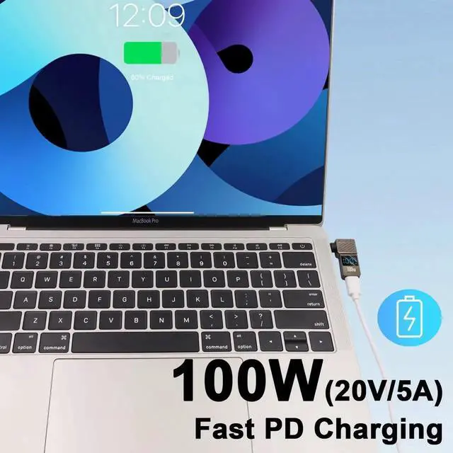 Alt view image 5 of 7 - 90 Degree USB C Female to DC 5.5x1.7mm Power Adapter, LED Digital Display 100W 20V 5A Laptop Charger Connector, 1-Pack