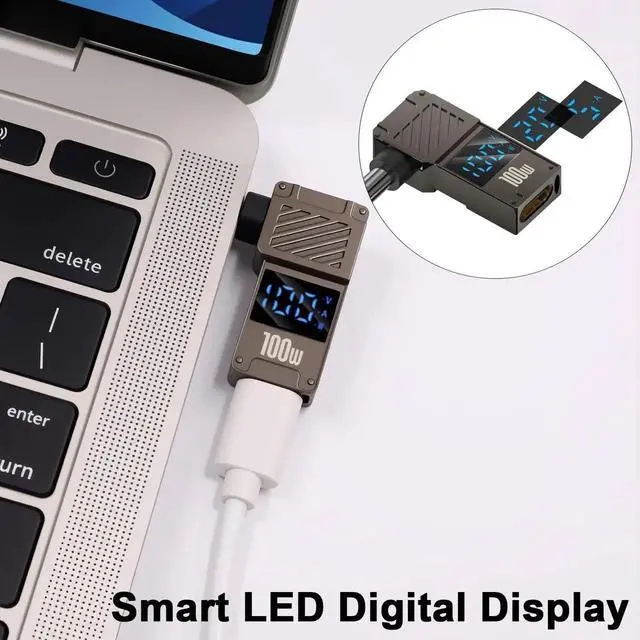 Alt view image 3 of 7 - 90 Degree USB C Female to DC 5.5x1.7mm Power Adapter, LED Digital Display 100W 20V 5A Laptop Charger Connector, 1-Pack
