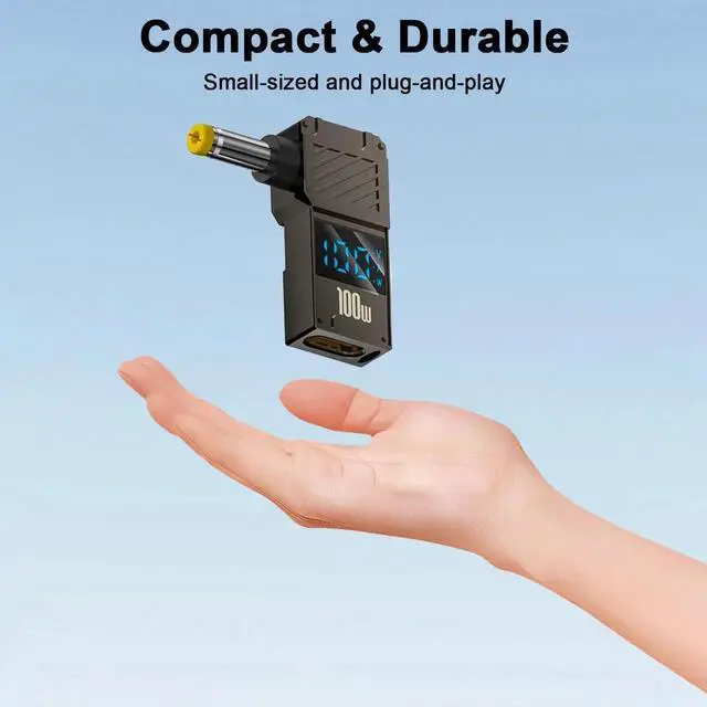 Alt view image 7 of 7 - 90 Degree USB C Female to DC 5.5x1.7mm Power Adapter, LED Digital Display 100W 20V 5A Laptop Charger Connector, 1-Pack