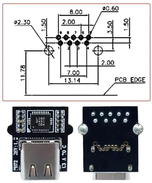 Alt view image 5 of 7 - USB-C Female Socket DIY Connector with VL160 Chipset, DIP Type Replace USB3.0 Type-A Female, DC 5V Power for PCI-e Card Motherboard Laptop
