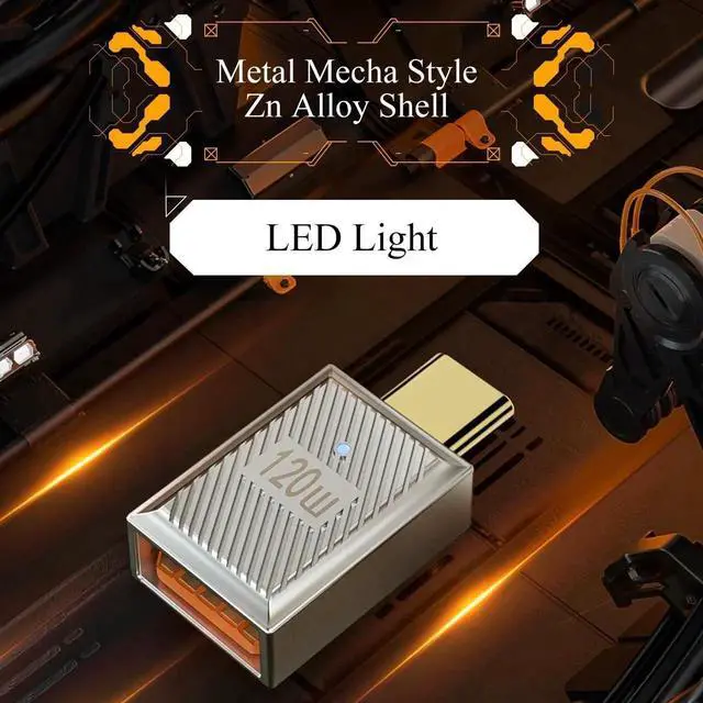 Alt view image 3 of 7 - 2Pcs Silver PD120W 10Gbps USB C to USB3.1 OTG Adapter, Zn Alloy LED Light USB C Male to USB3.1 Female Fast Charging Data Connector for Phone Tablet Mouse Keyboard