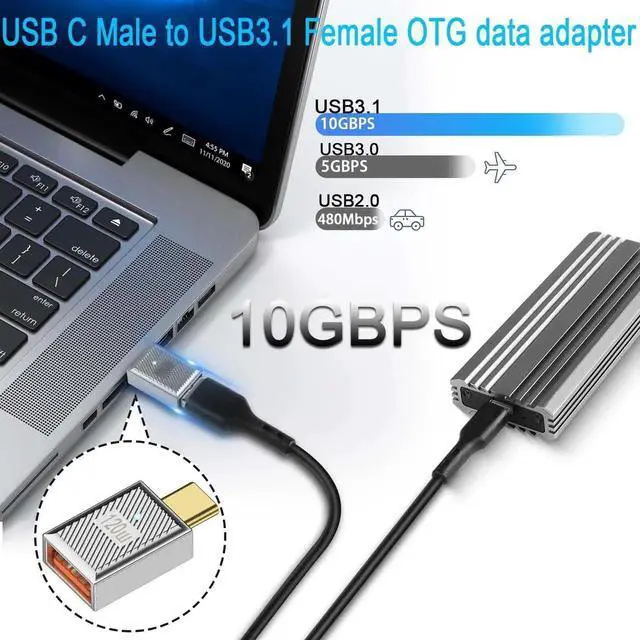 Alt view image 4 of 7 - 2Pcs Silver PD120W 10Gbps USB C to USB3.1 OTG Adapter, Zn Alloy LED Light USB C Male to USB3.1 Female Fast Charging Data Connector for Phone Tablet Mouse Keyboard