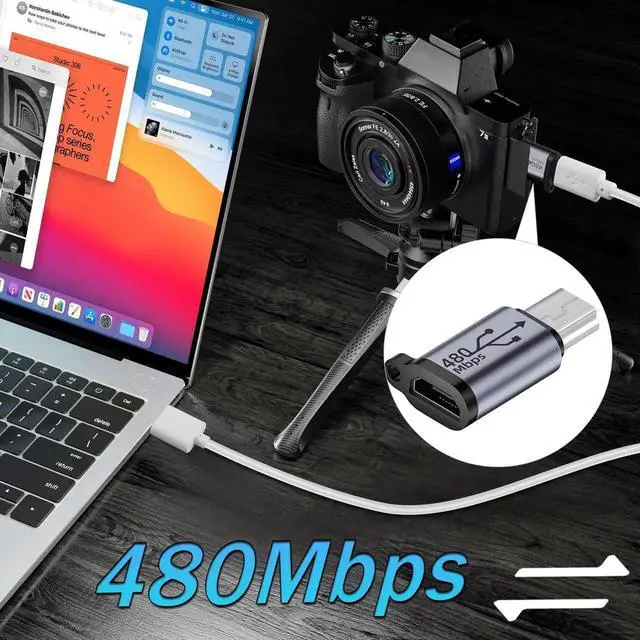 Alt view image 2 of 6 - 2Pcs Mini USB Male to Micro USB Female Adapter, Al Alloy Hook Hole USB2.0 Charging Data Connector, 480Mbps 18W 9V/2A for Digital Camera MP3 Mobile Hard Drive