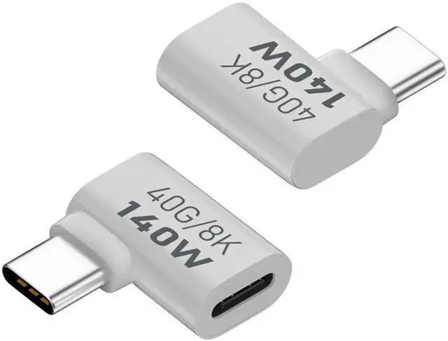 Main image of 2Pcs Side Bend 90° USB4.0 Type-C Right Angle Adapter, Al Alloy Hull 140W PD 40Gbps Extender, 8K@60Hz Male to Female Connector for Phone Tablet Steam Deck